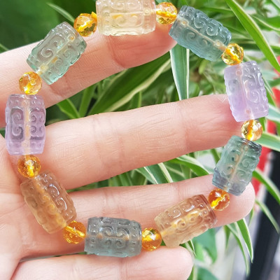 Vòng Tay nữ charm cao cấp Đá Fluorit tự nhiên đa sắc màu kiểu hạt 10mm phối tròn đẹp sang các Chị đeo xinh tay may mắn tài lộc cả năm ạ