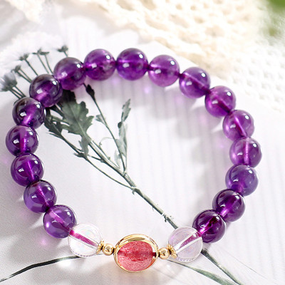 Vòng tay đá thạch anh tím phối thạch anh dâu mệnh hỏa, thổ - Ngọc Quý Gemstones