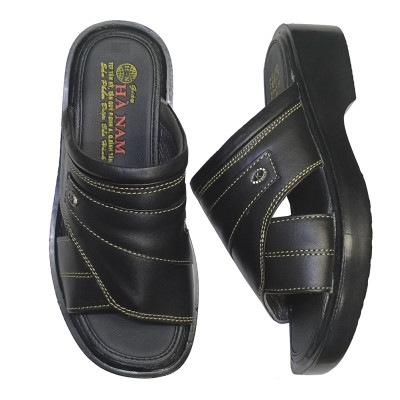 Dép Nam Quai Ngang Da Bò Thật HÀ NAM Đế Cao Dành Cho Người Thấp DNA2126