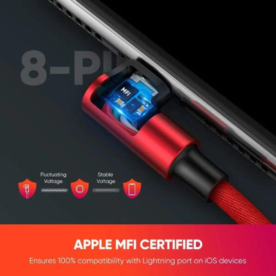Ugreen UG60555US299TK 1m cáp usb lightning bọc nhôm chống nhiễu góc 90 độ màu đỏ - HÀNG CHÍNH HÃNG