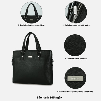 Túi xách công sở nam nữ đựng tài liệu A4 da thật cao cấp IDIGO MB1 - 16001, túi đựng laptop 14 inch