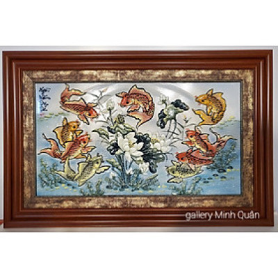 TRANH SỨ ĐẮP NỔI - CỬU NGƯ QUẦN TỤ 