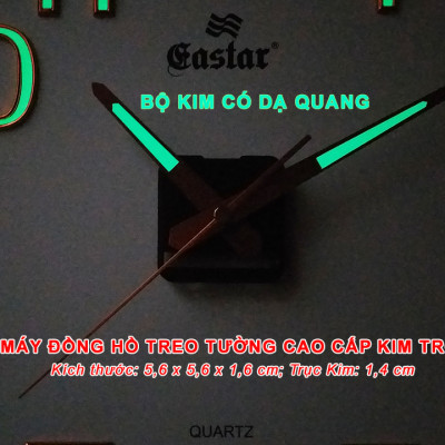 MÁY ĐỒNG HỒ TREO TƯỜNG KIM TRÔI CAO CẤP EASTAR – BỘ KIM VÀNG ĐỒNG CÓ DẠ QUANG  – KÈM PIN MAXELL
