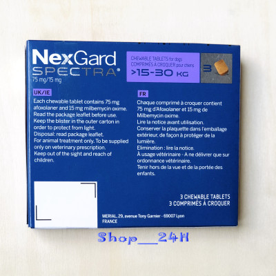 1 hộp NexGard Spectra trị giun, ghẻ, viêm da, ve rận (chó 15 - 30kg; hộp 3 viên) 