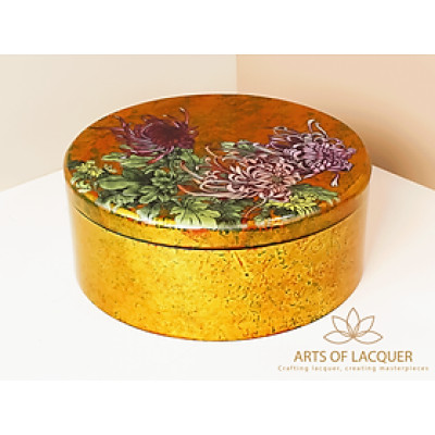 Hộp Tròn Sơn Mài Hoa Cúc Vàng