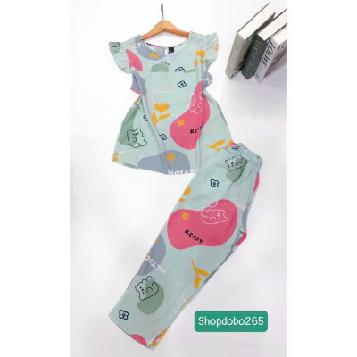 Đồ bộ nữ,đồ ngủ mặc nhà lửng 9 tấc tay cánh tiên vải lanh BL 57 họa tiết dễ thương size 51-70kg.