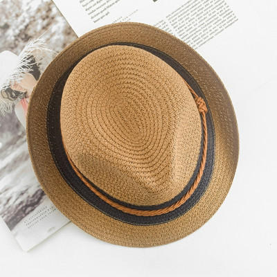 Nón phớt mũ cao bồi nam nữ vành nhỏ cói đai đen da nâu dona22031902