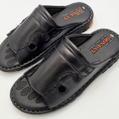 Dép Quai Ngang Nam Da Bò Khâu Viền, Đế Siêu Nhẹ, Có Răng Cưa Chống Trơn Trượt VNXK