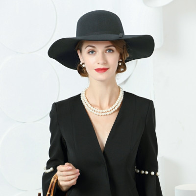 Mũ chống nắng rộng vành nữ nón đi biển màu đen fedora dona22030810