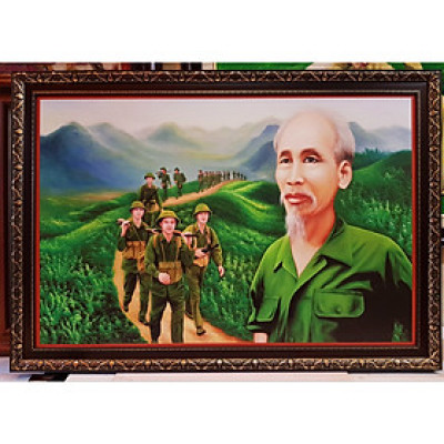 BÁC CÙNG BỘ ĐỘI HÀNH QUÂN -TRANH IN DẦU CAO CẤP