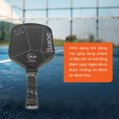 Vợt Pickleball Sixzero 6.0 Black Diamond Power 14mm Cao Cấp - Lõi Carbon Siêu Cứng, Tấn Công Uy Lực, Kiểm Soát Tối Ưu