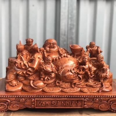 Tượng phật di lặc ngũ phúc bằng gỗ hương đá kt 50×28×26cm