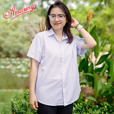 Áo sơ mi nữ trắng form rộng tay ngắn, đồng phục học sinh, đồng phục công sở,size từ 30-65kg,chất liệu KT Silk
