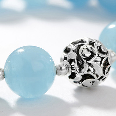Vòng tay đá Aquamarine phối charm chuông bạc size hạt 10mm mệnh thủy, mộc - Ngọc Quý Gemstones