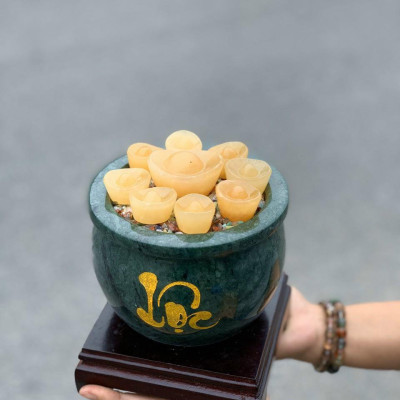 Bát Tụ Tài - Bát Tụ Bảo - Hút Tài - Hút Lộc đá ngọc serpentine gia tăng tài lộc - Đường kính 15 cm