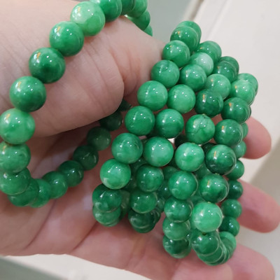Vòng tay phong thủy Nữ đá cẩm thạch xanh tươi size hạt 8mm vòng màu xanh lá tươi đẹp nữ mệnh mộc hỏa thủy ạ