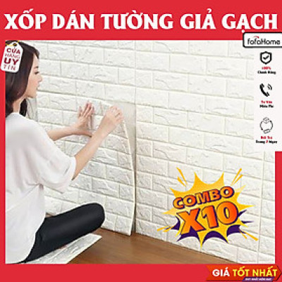 Combo 10 Xốp Dán Tường Giả Gạch 3d Kích Thước 77x70cm Có Keo Sẵn Cách Âm Cách Nhiệt, Chống Thấm Nước Màu Trắng