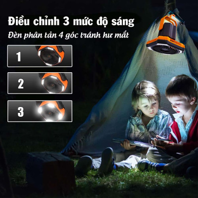 Quạt mini tích điện treo lều tích hợp sạc điện thoại gấp gọn cắm trại, camping, dã ngoại, du lịch, picnic ngoài trời pin 10.000mAh Legaxi