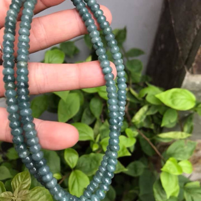 DÂY CHUYỀN DÀI ĐEO CỔ ĐÁ CẨM THẠCH BÁNH XE  MÀU XANH ĐẬM NHẸ TỰ NHIÊN TRỒNG CỔ  Dài 32cmx dầy 6mm dài mặt trước ngực rất đẹp