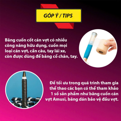 Quấn cốt vợt cầu lông bảo vệ cốt vợt cầu lông dài 6cmx27m mềm mại, thấm hút mồ hôi Quấn Cốt Cán Vợt pickleball, tennis, bóng bàn - Giao Màu Ngẫu Nhiên