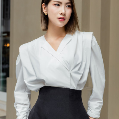  Áo sơ mi vai chờm có đệm Bianca thiết kế cao cấp WHITE CHIC