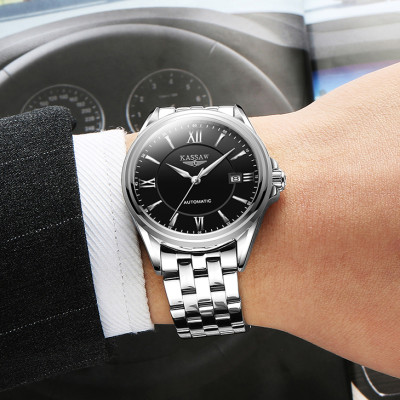 Đồng hồ nam chính hãng KASSAW K818-3 Kính sapphire chống xước ,Chống nước 50m ,Bảo hành 24 tháng,Máy cơ (Automatic),mặt đen dây thép xịn