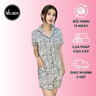 Đồ bộ mặc nhà nữ Pijama lụa VILADY - B136 kiểu đồ bộ ngắn họa tiết vằn đen siêu dễ thương, chất liệu lụa Pháp ( lụa latin)