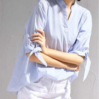 Áo sơ mi nữ Haint Boutique tay lỡ cổ chữ V hoạ tiết kẻ sọc thiết kế hợp thời trang sơmi nữ HB174