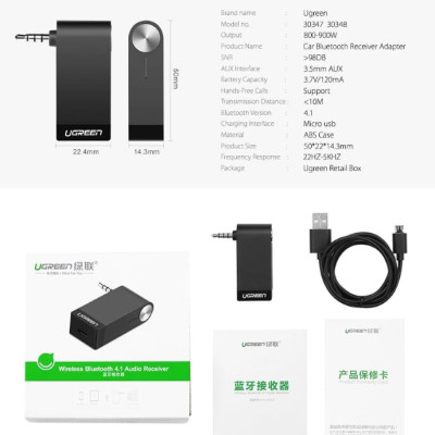 Ugreen UG40756MM114TK BT 4.2 màu Đen Thiết bị nhận âm thanh Bluetooth không Micro hỗ trợ APTX - HÀNG CHÍNH HÃNG