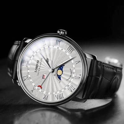 Đồng Hồ Nam Lobinni No.3604-4 Chính Hãng Thụy Sỹ, Fullbox, BH 24T, Kính Sapphire Chống Xước, Chống Nước 30m, Dây Da Cao Cấp