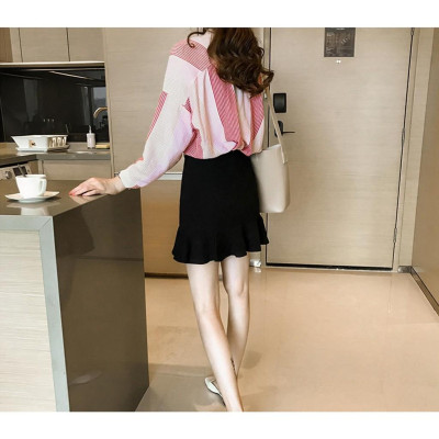 áo sơ mi cổ v họa tiết sọc xinh xắn ale12