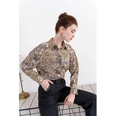 Áo somi tay dài beo vằn kem