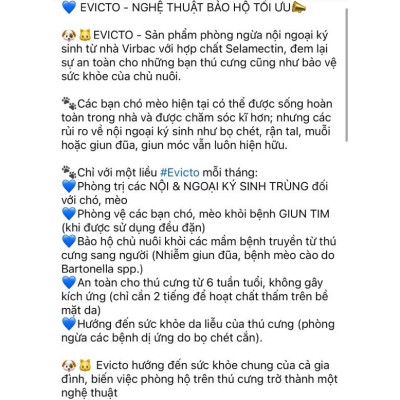 Virbac Evicto phòng bọ chét, rận tai, giun chó mèo (sản xuất tại Pháp)