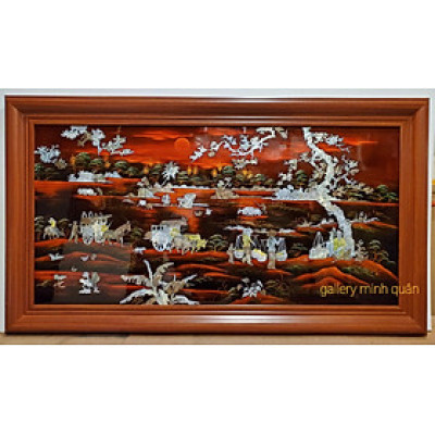 TRANH KHẢM TRAI SƠN MÀI - ĐỒNG QUÊ CẤY CẦY 