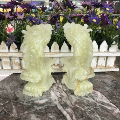 Cặp Cá chép hóa Rồng phong thủy đá ngọc onyx - Cao 15 cm