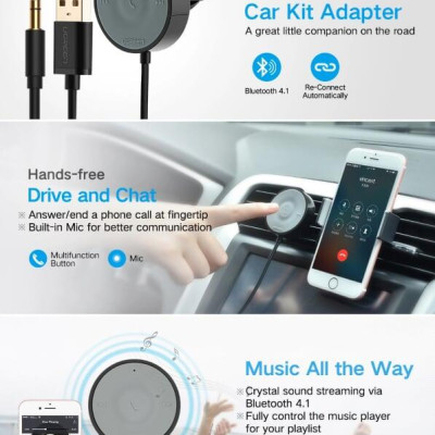 Ugreen UG30447CM124TK BT 4.1 màu Đen Thiết bị nhận âm thanh Bluetooth trên xe hơi chuẩn 3.5mm - HÀNG CHÍNH HÃNG