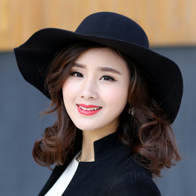Mũ chống nắng rộng vành nữ nón đi biển màu đen fedora dona22030810