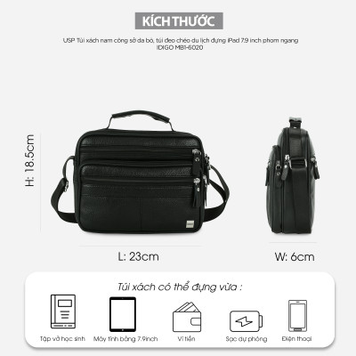 Túi xách công sở nam da thật cao cấp IDIGO MB1 - 6020, túi đeo chéo đi chơi năng động