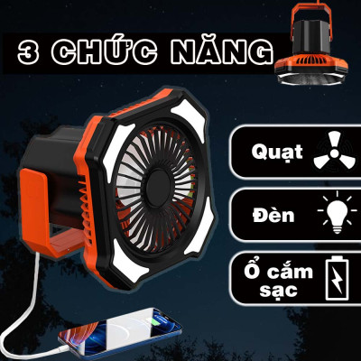 Quạt mini tích điện treo lều tích hợp sạc điện thoại gấp gọn cắm trại, camping, dã ngoại, du lịch, picnic ngoài trời pin 10.000mAh Legaxi