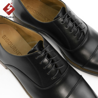 Giày Oxford Captoe Đế Phíp Cao Cấp SIGOURNEY Da Bò Nhập Khẩu Màu Đen Trơn SCC02 Bảo Hành 18 Tháng