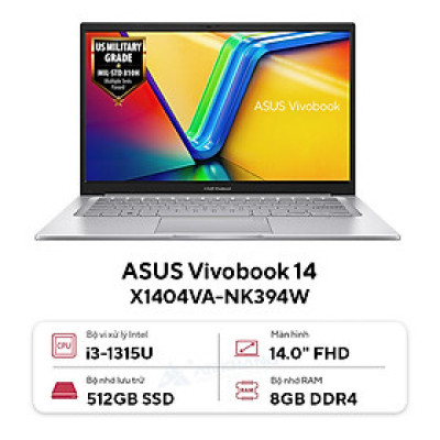 ASUS Vivobook X1404VA-NK394W (Intel Core i3-1315U | Intel UHD Graphics | 14 inch FHD | 8GB | 512GB | Win 11 Home | Bạc) - HÀNG CHÍNH HÃNG