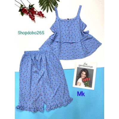 Bộ ngủ 2 dây,đồ bộ mặc nhà nữ lửng tầng vải lụa BL 56 hoạ tiết hoa nhí dễ thương size 47-60kg.
