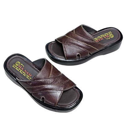 Dép Nam Quai Ngang Da Bò Thật HÀ NAM Đế Cao Dành Cho Người Thấp DN2042