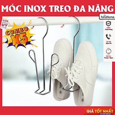 Combo 5 Móc Inox Treo Phơi Giày Dép, Quần Áo - Giá Treo Giày Inox 304 Không Gỉ Dày