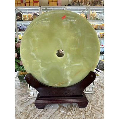 Đồng điếu, đồng tiền phong thủy đá ngọc Onyx xanh nhạt - Đường kính 45cm