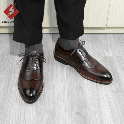 Giày Oxford Nam Họa Tiết Brogues Đục Lỗ Cực Đẹp SIGOURNEY Da Bò Màu Nâu Patian SIG-26 Bảo Hành 18 Tháng