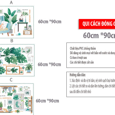 Sticker Giấy Dán Tường Decal Dán tường Mẫu Hoa Lá Cực Xinh ZH028