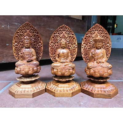 Bộ tượng phật tam thánh ngồi đài sen mini kt cao 15×8cm