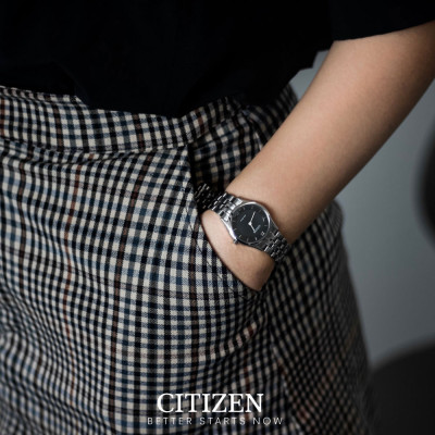 Đồng Hồ Nữ Citizen Siêu Mỏng Dây Thép Không Gỉ EG3220-58E - Mặt Đen (Sapphire)