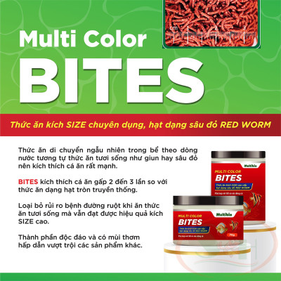 Thức ăn cá Multi Color Bites dạng sâu giun đỏ kích màu cá cảnh